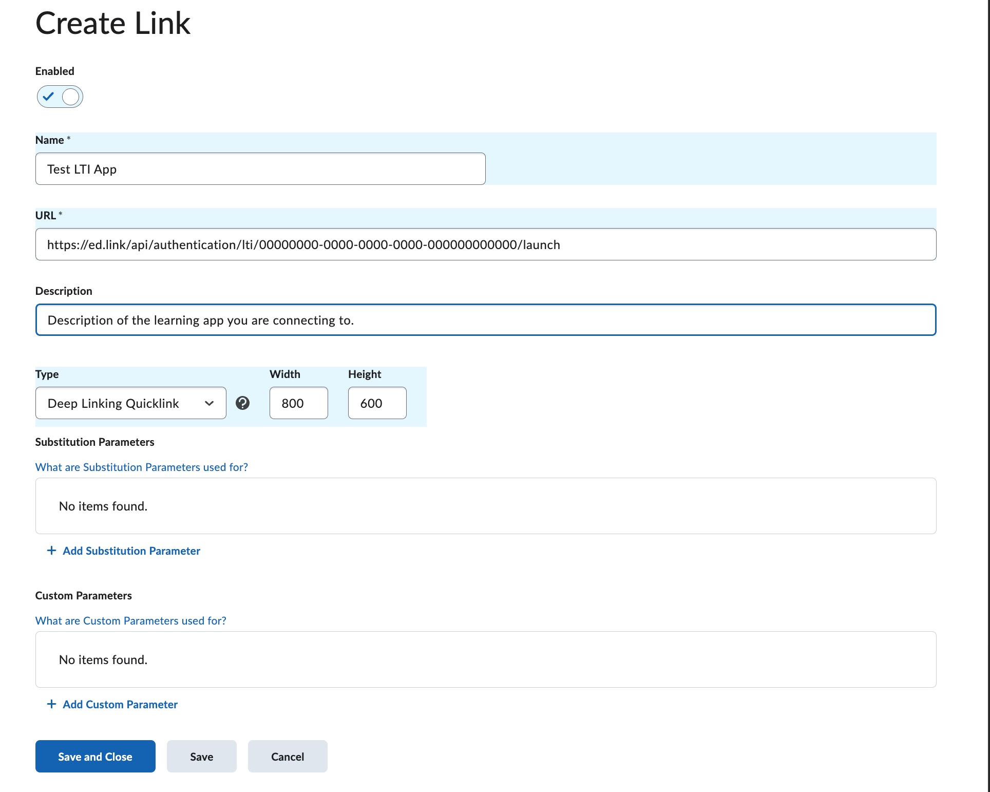 Fill out the Create Link form