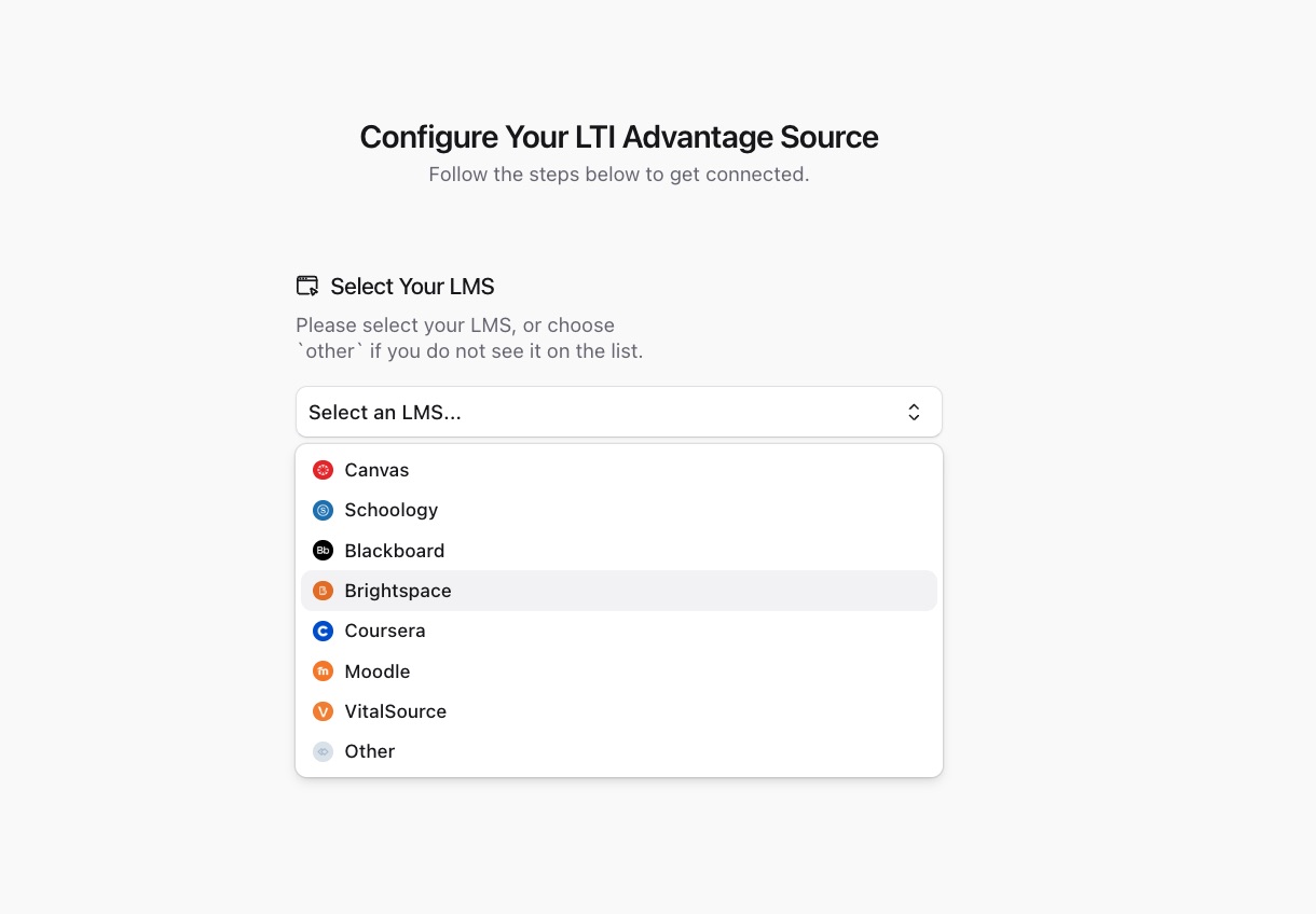 Select Brightspace as the LMS
