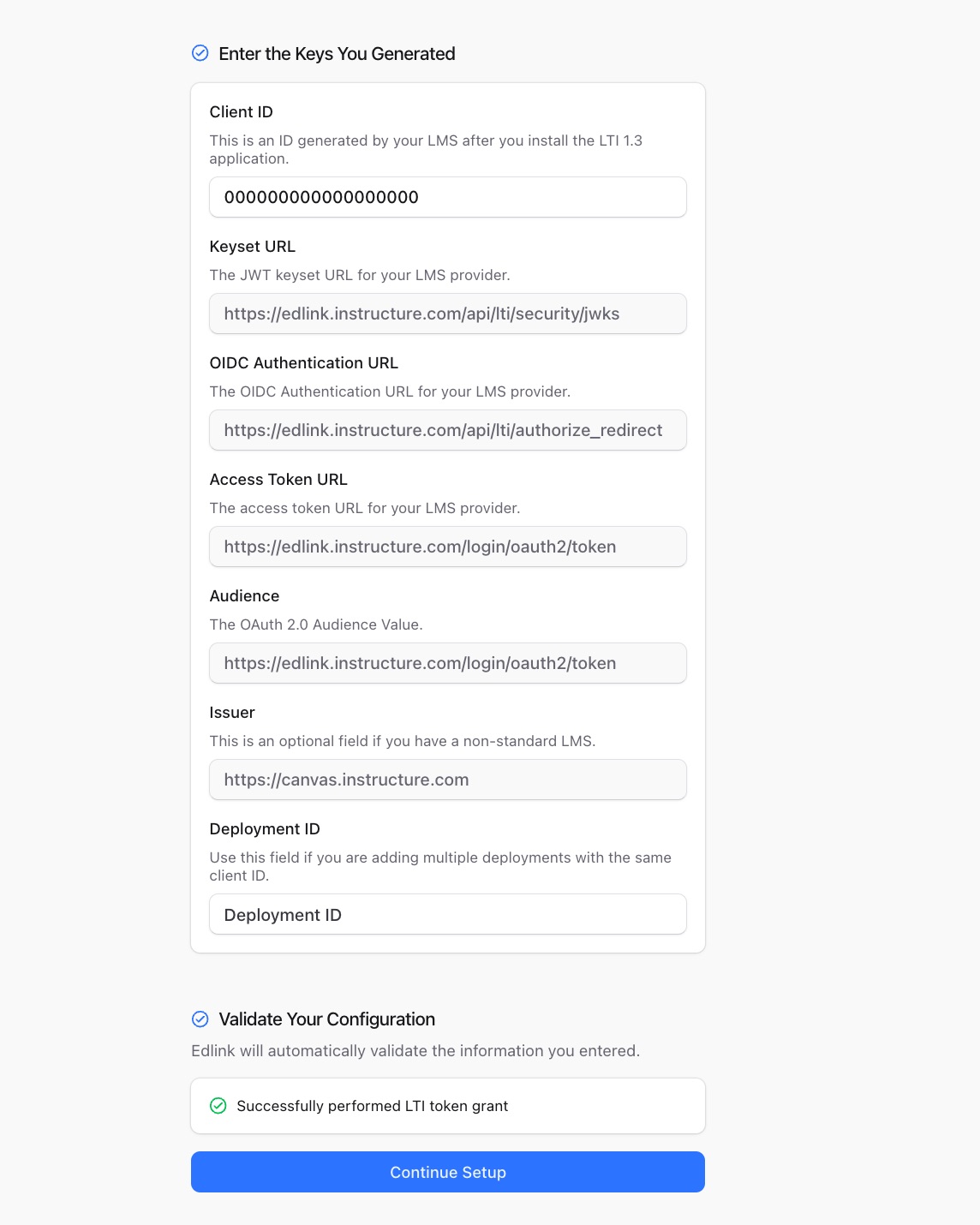Validate the LTI configuration in Edlink