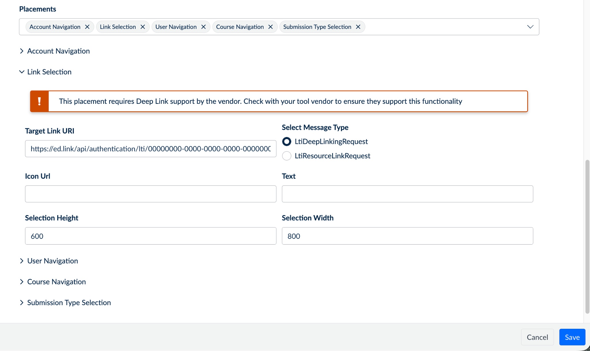 Configure Link Selection deep linking