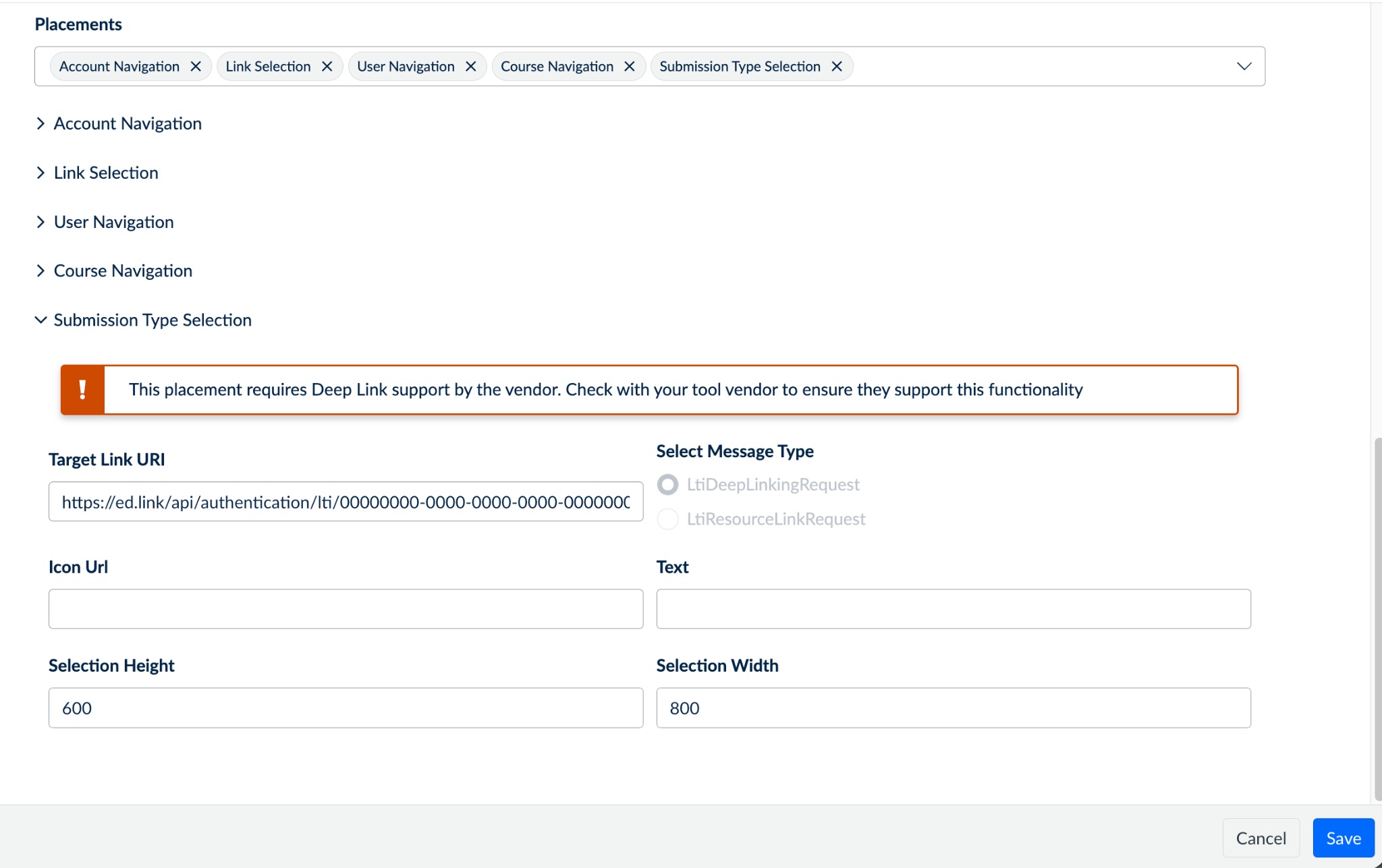 Configure Submission Type Selection deep linking