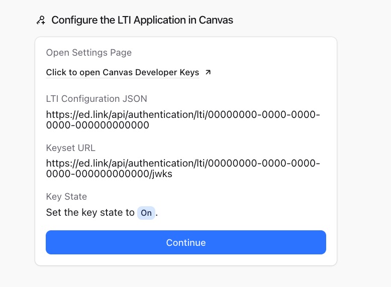 Open Canvas Developer Keys from Edlink